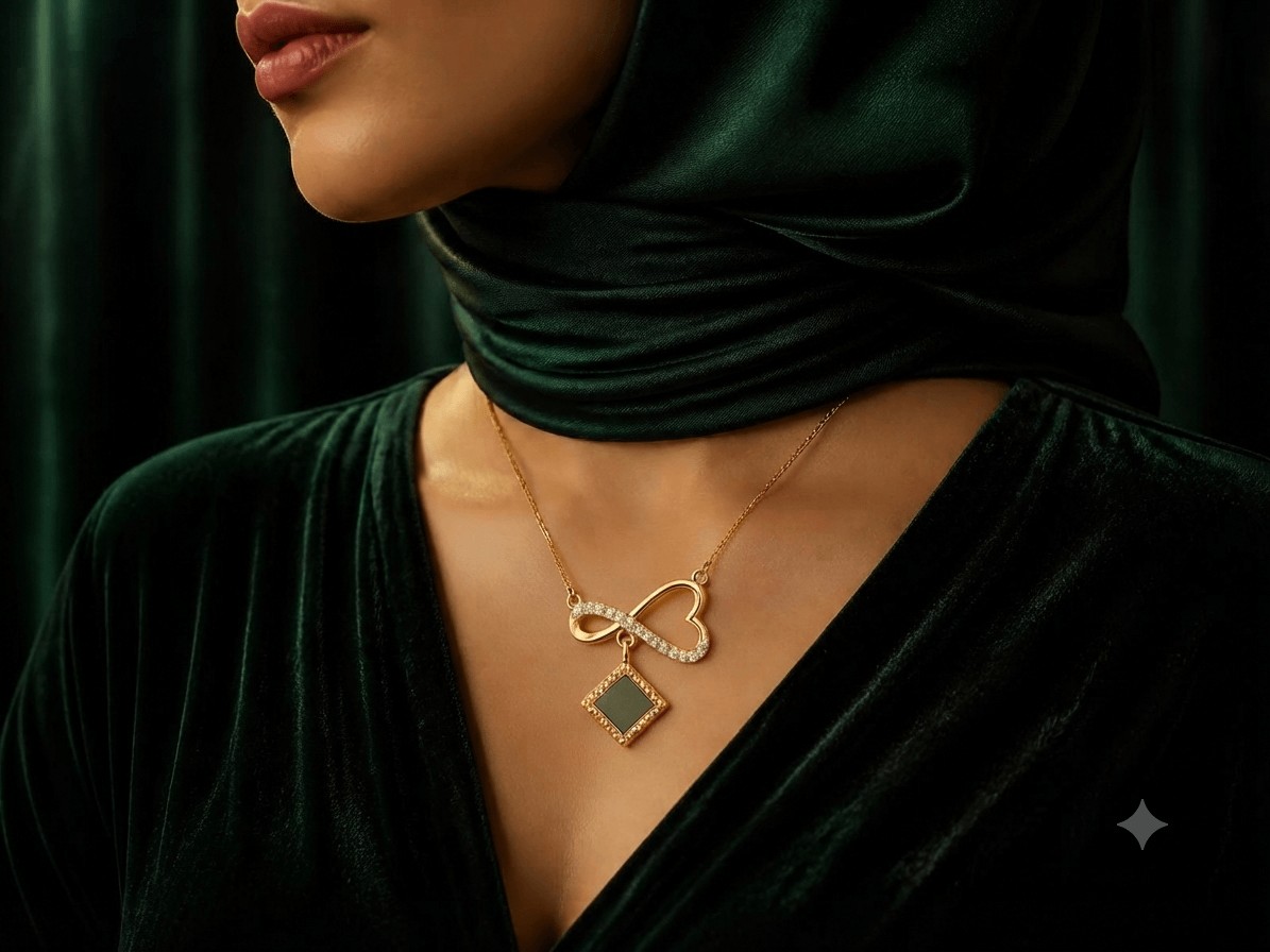 Woman wearing Zayyan gold pendant